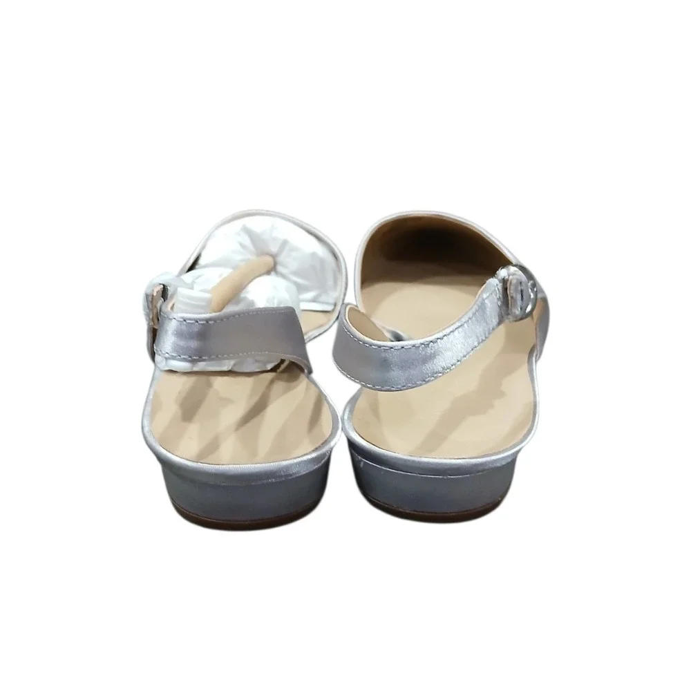 Lands End Silver White Satin Slingback Pointed Toe Low Heel Flats Womens 10